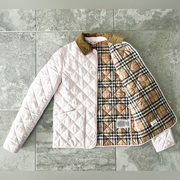 Burberry Daley Diamond-Quilted Corduroy-Trim Vintage Check Jacket, NWT, Size 14Y